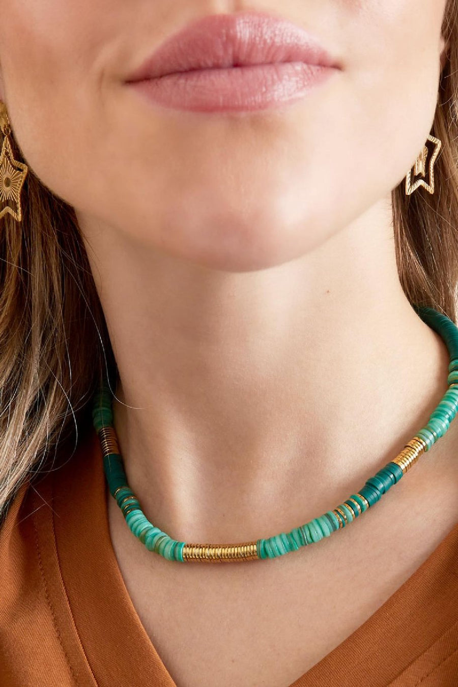 Ketting dames gekleurde kralen zwart en grijs model1