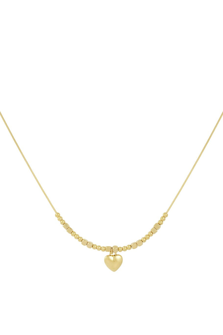 Ketting dames hartje en kralen stainless steel goud