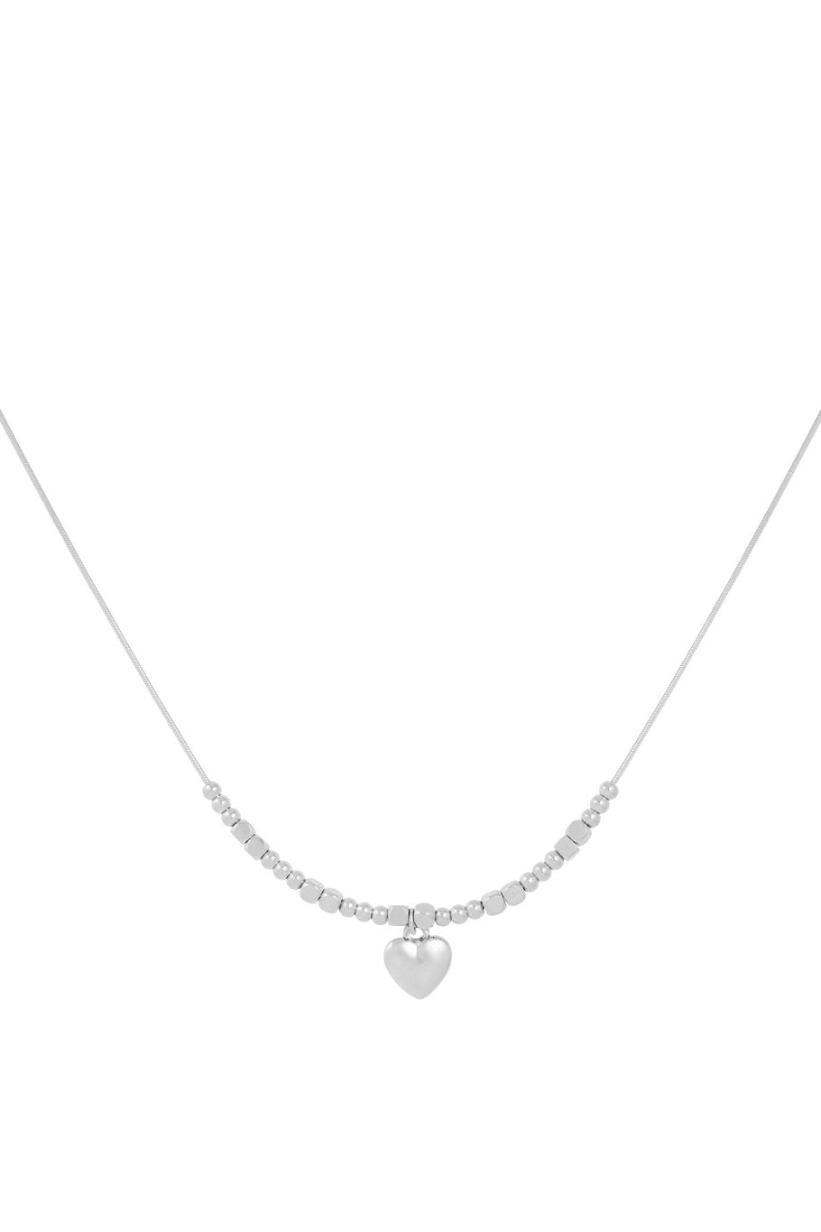 Ketting dames hartje en kralen stainless steel zilver