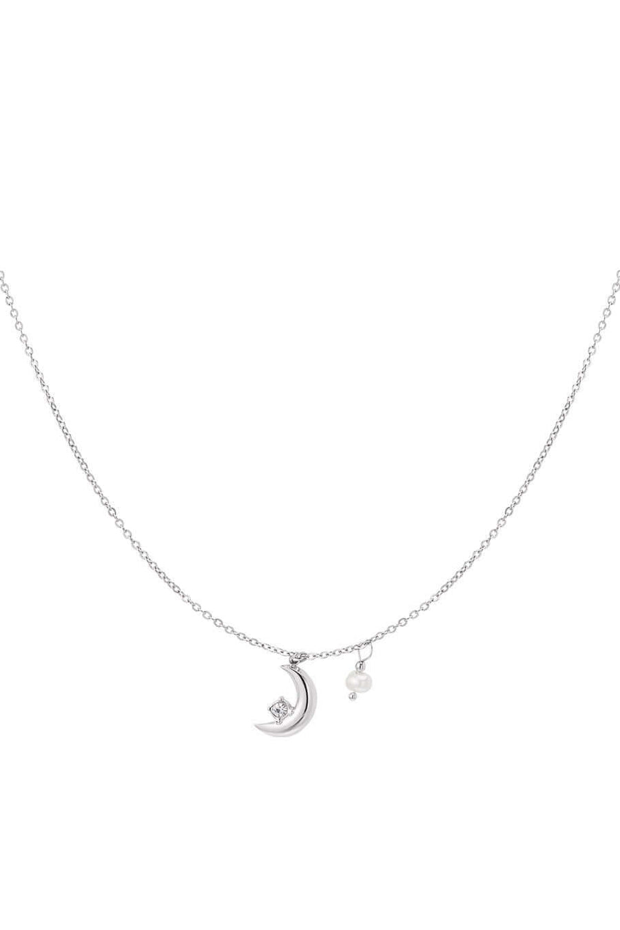 Ketting dames maan en parel stainless steel