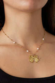 Ketting dames zilver grote strik en parels model