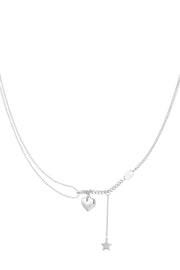 Ketting dames zilver hart en ster bedel