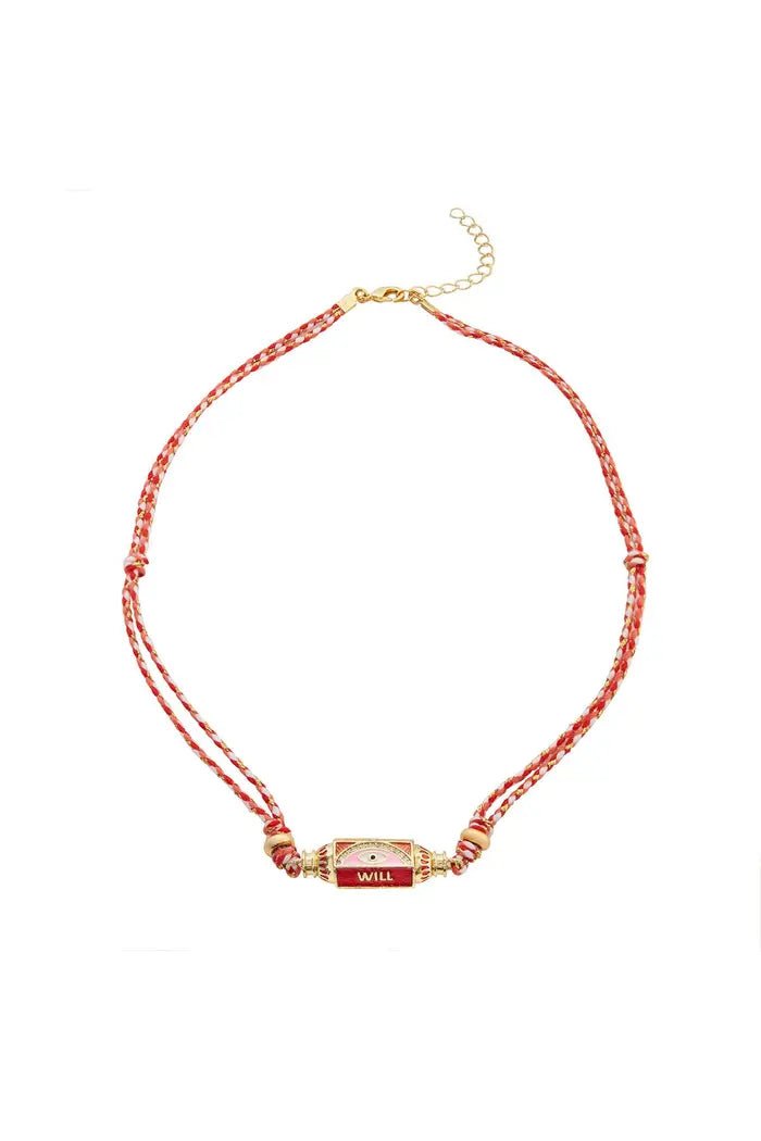 Ketting eye will met roze touw - LoveSieraden