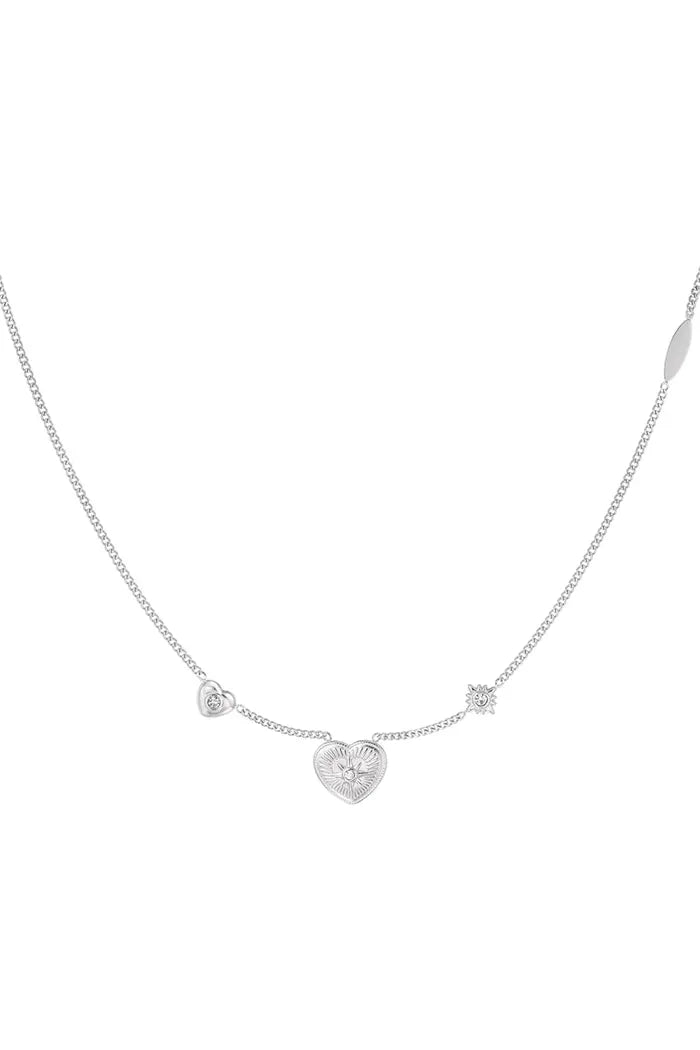 Ketting hartjes en steentjes zilver stainless steel