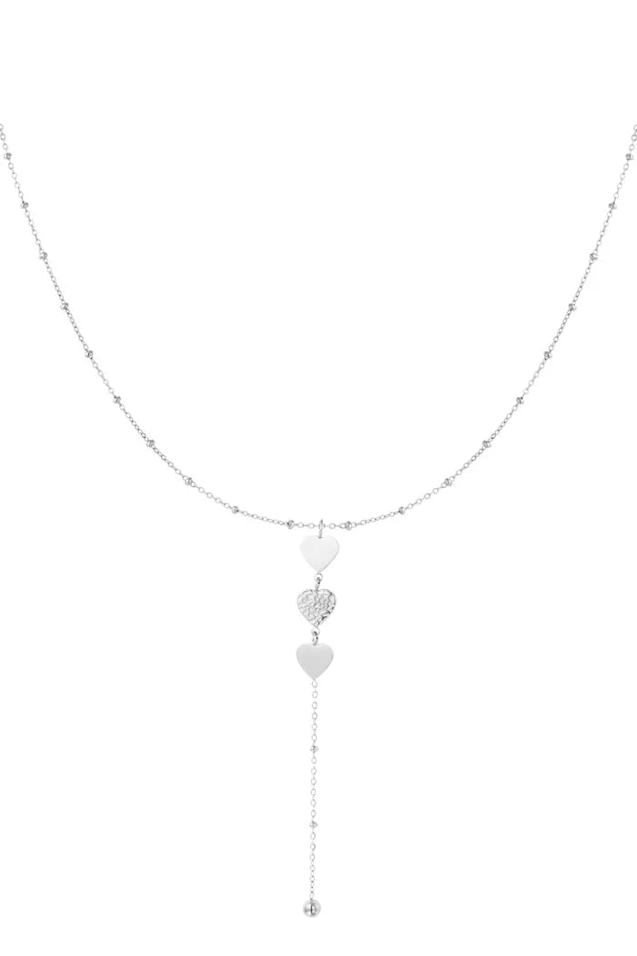 Ketting met drie hartjes stainless steel zilver