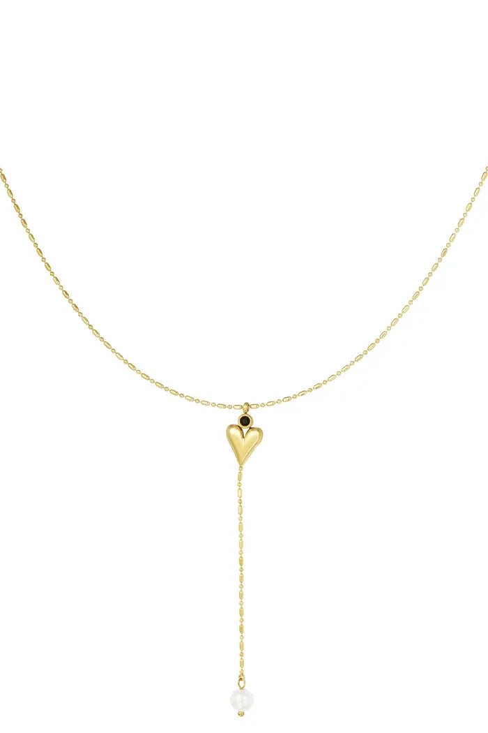 Ketting met hartje en parel goud