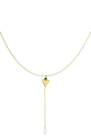 Ketting met hartje en parel goud
