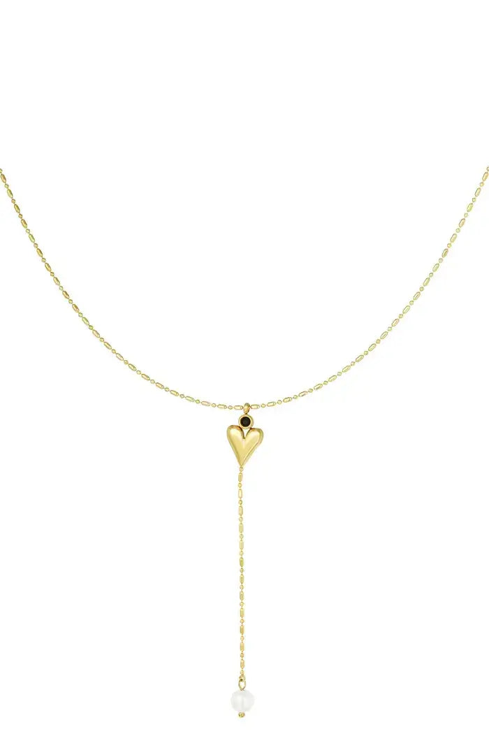 Ketting met hartje en parel goud