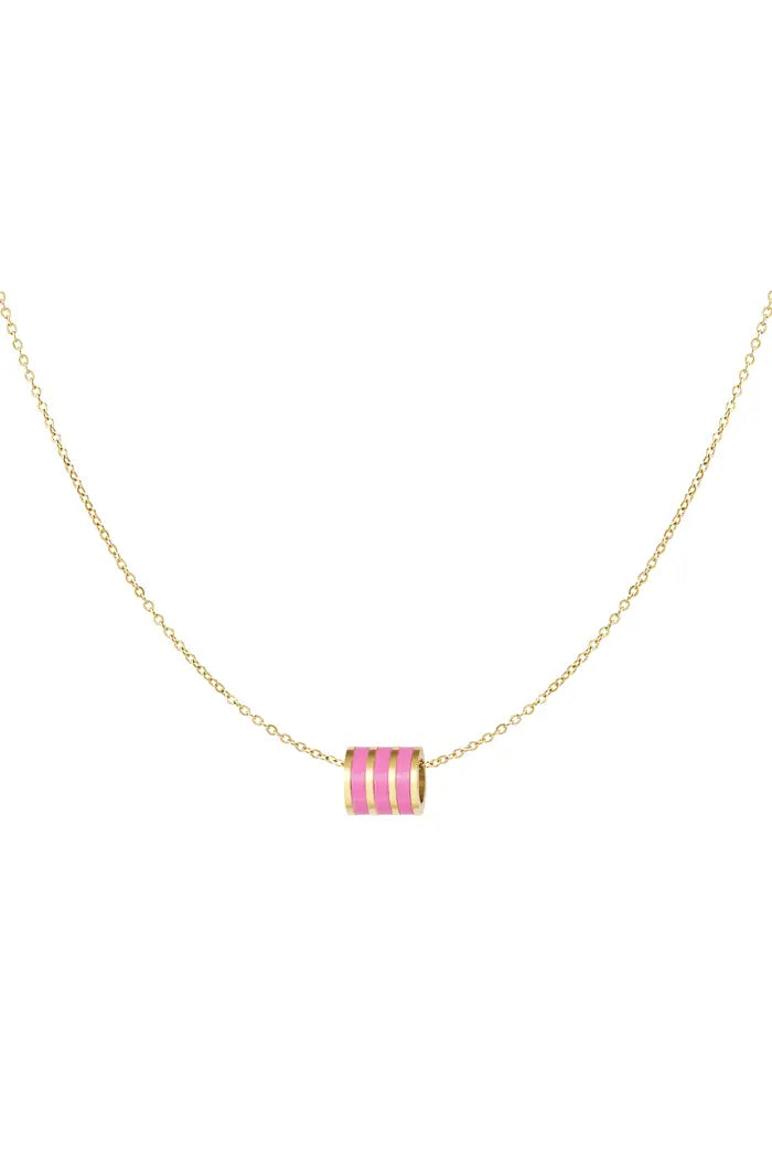 Ketting ronde bedel gekleurde streepjes roze