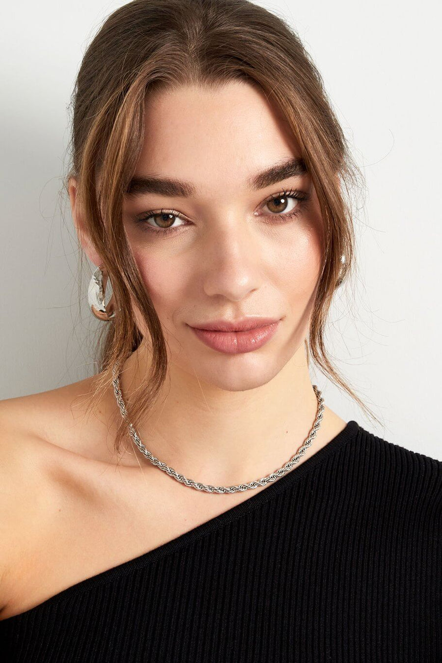 Ketting zilver gedraaid stainless steel unisex model