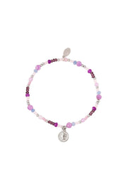 Kralenarmband dames paars met zilveren munt