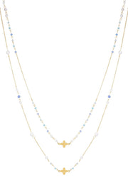 Lange damesketting dubbel gelaagd met klavers blauw