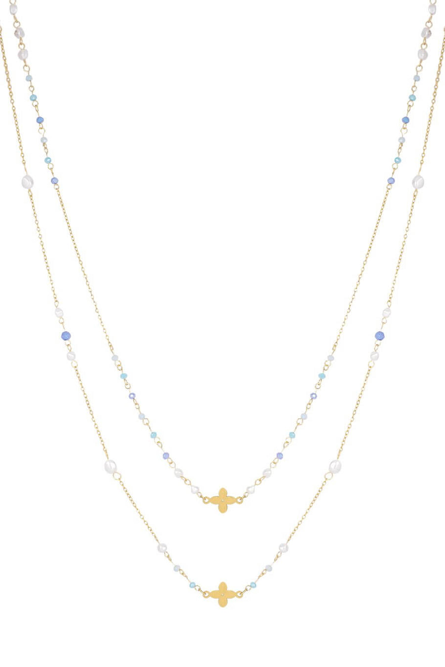 Lange damesketting dubbel gelaagd met klavers blauw