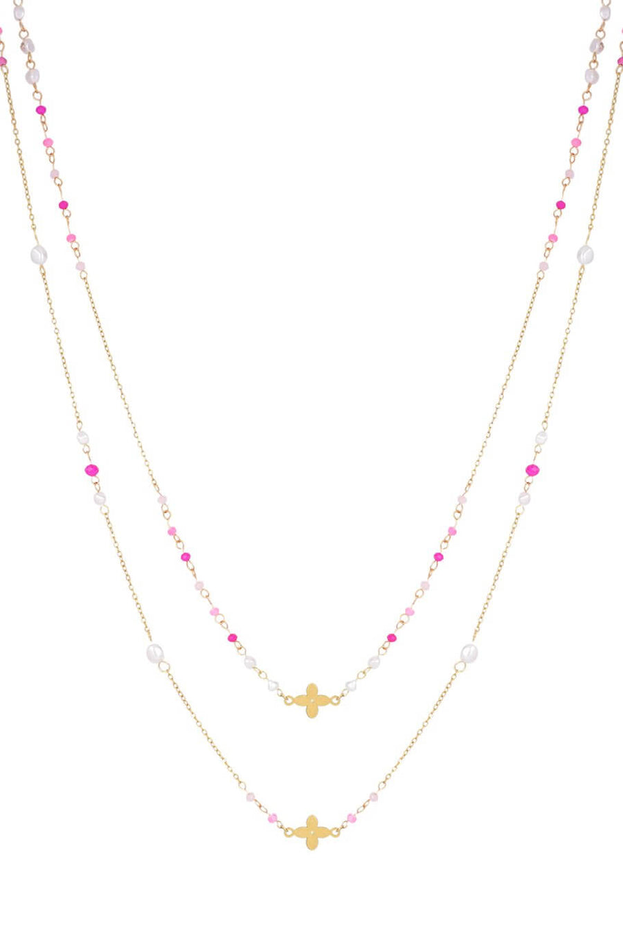 Lange damesketting dubbel gelaagd met klavers fuchsia