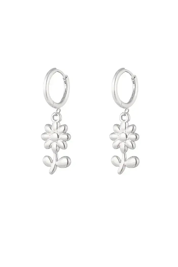 Oorbellen bloem bedel stainless steel zilver