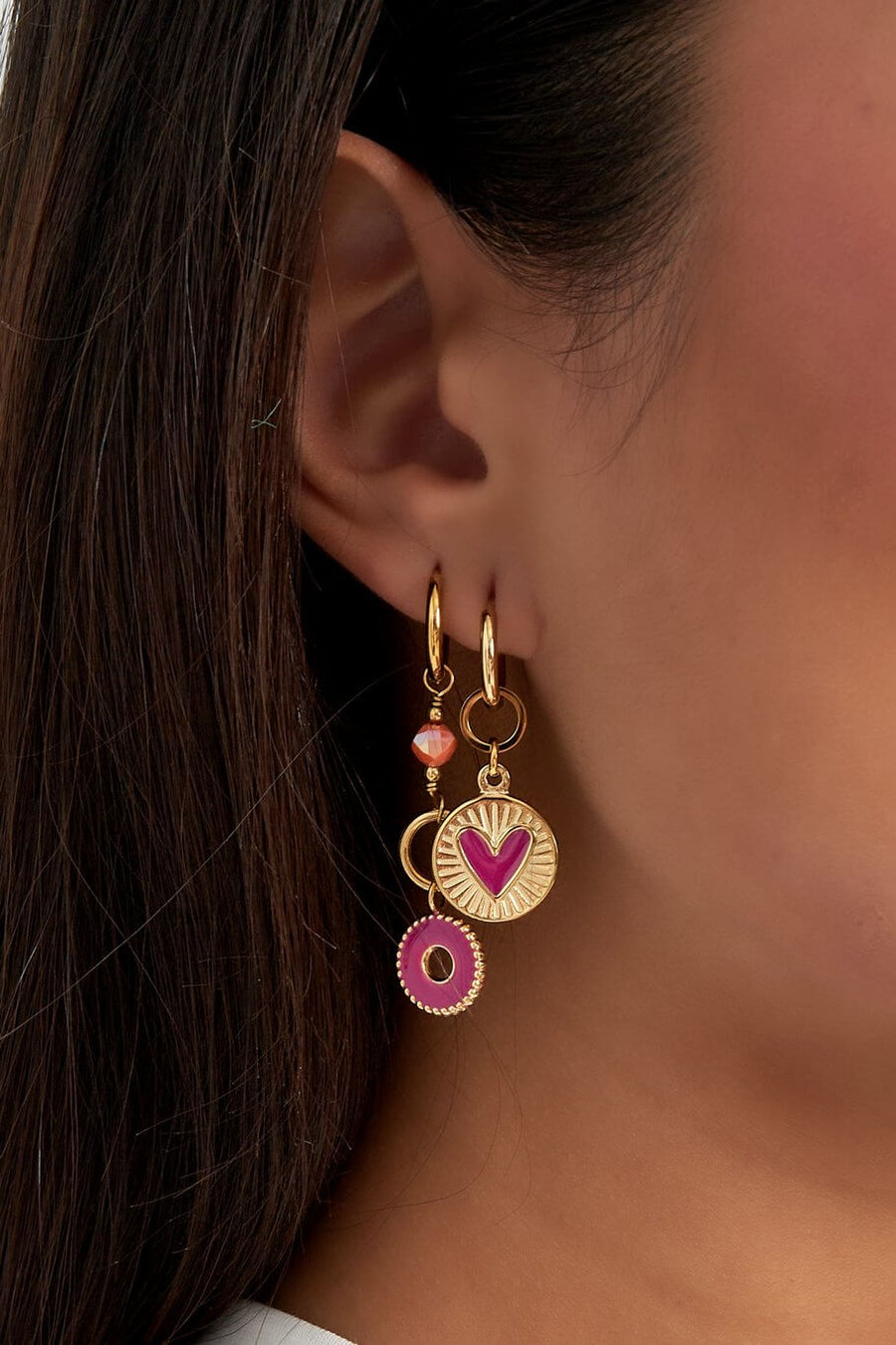 Oorbellen dames goud met groen hart model