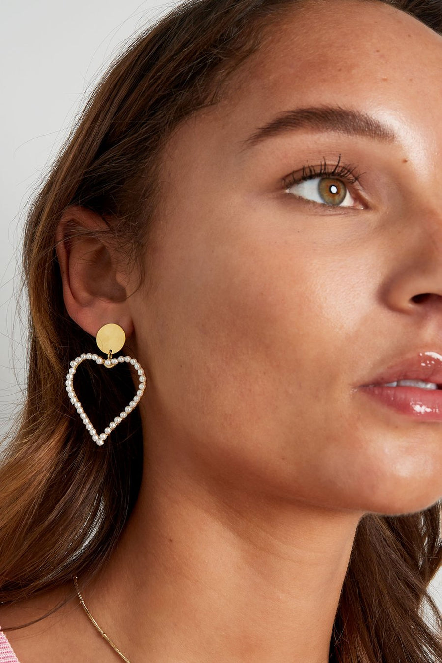 Oorbellen dames hart van parels stainless steel model