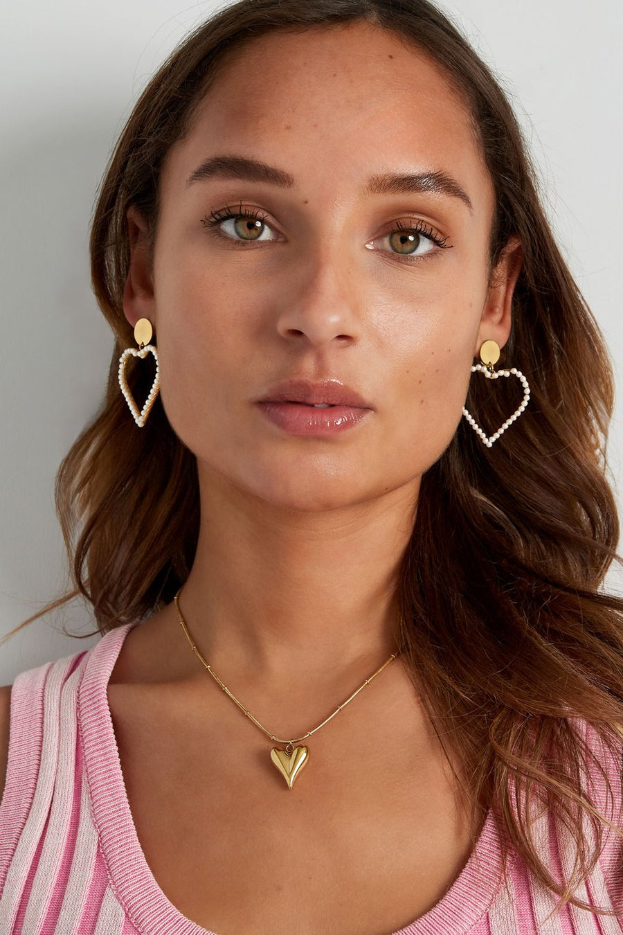 Oorbellen dames hart van parels stainless steel model1