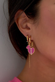 Oorbellen dames roze en paars hart stainless steel model2