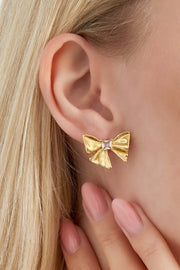 Oorbellen dames strik met zirkonia steen model1