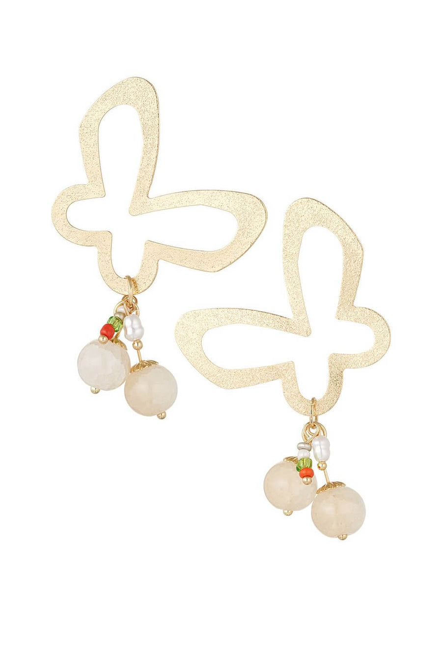Oorbellen dames vlinder met gekleurde kraaltjes off-white