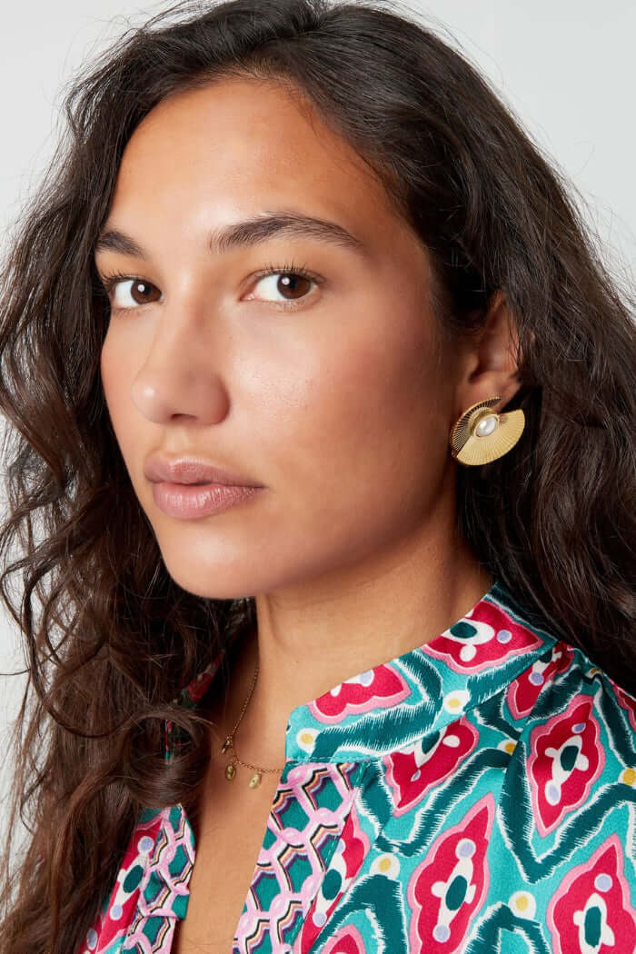 Oorbellen dames zilver rond met parel model1