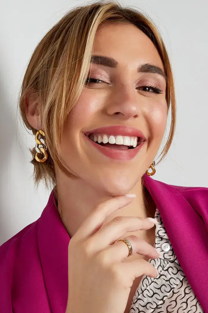 Oorbellen drie schakels zilver stainless steel model