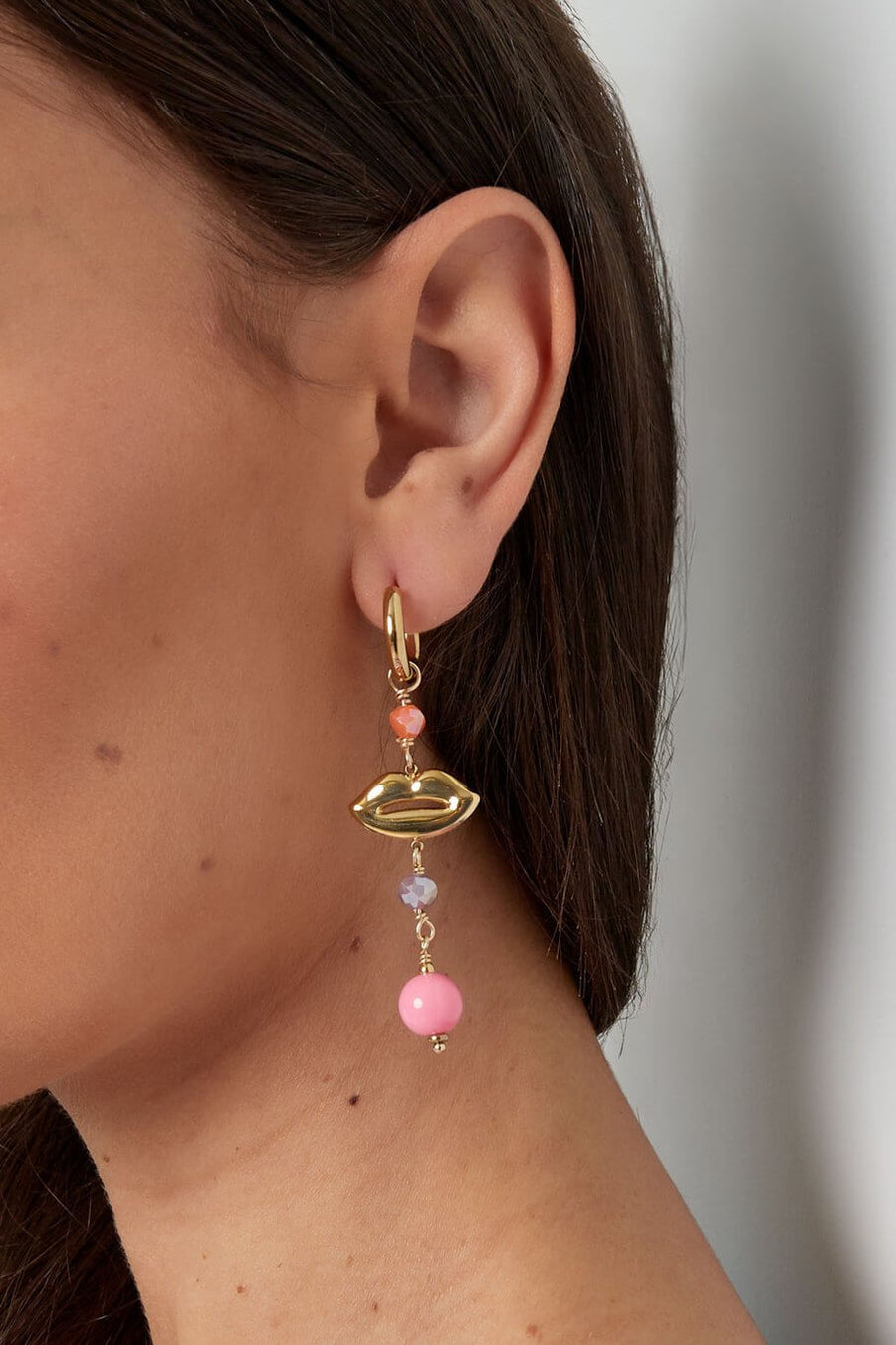 Oorbellen gekleurde kralen en mond stainless steel model2