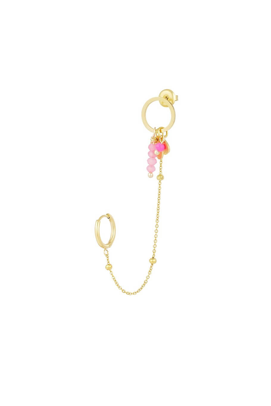 Oorbellen goud met fleurige kraaltjes stainless steel roze