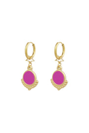 Oorbellen goud ster en gekleurde bedel fuchsia
