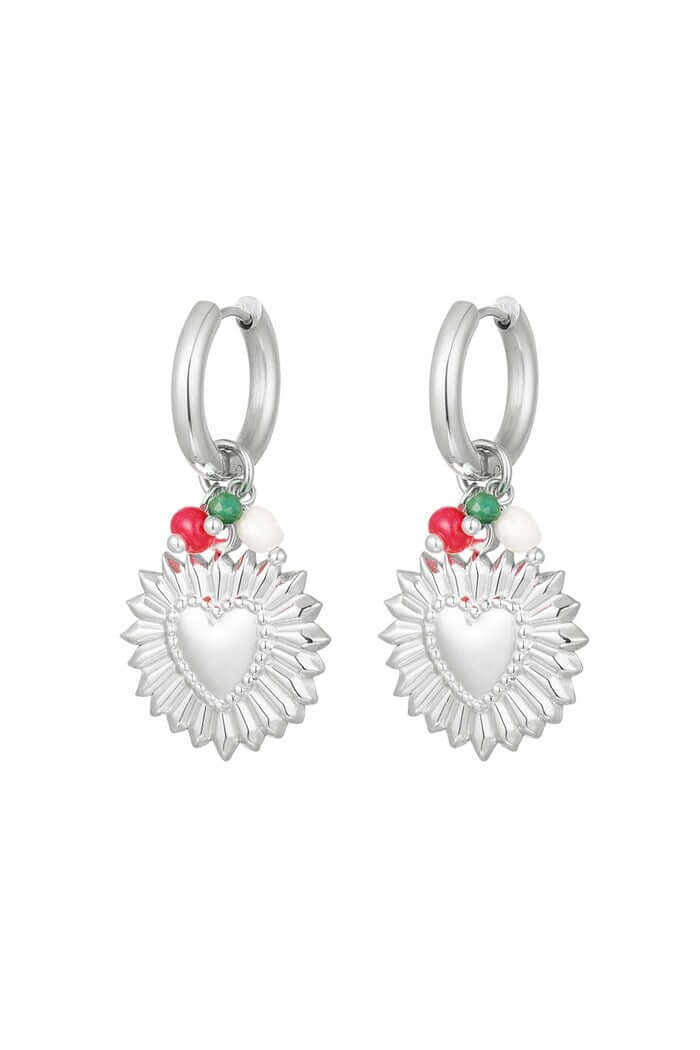 Oorbellen hart in bloem en kraaltjes