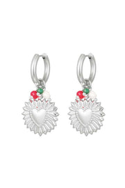 Oorbellen hart in bloem en kraaltjes