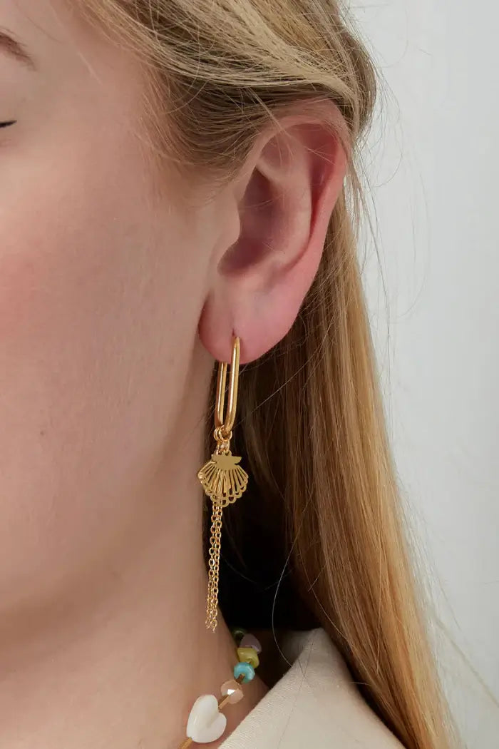 Oorbellen hart streepjes stainless steel model