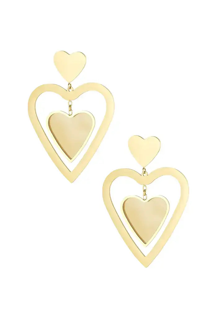 Oorbellen hartentrio stainless steel beige