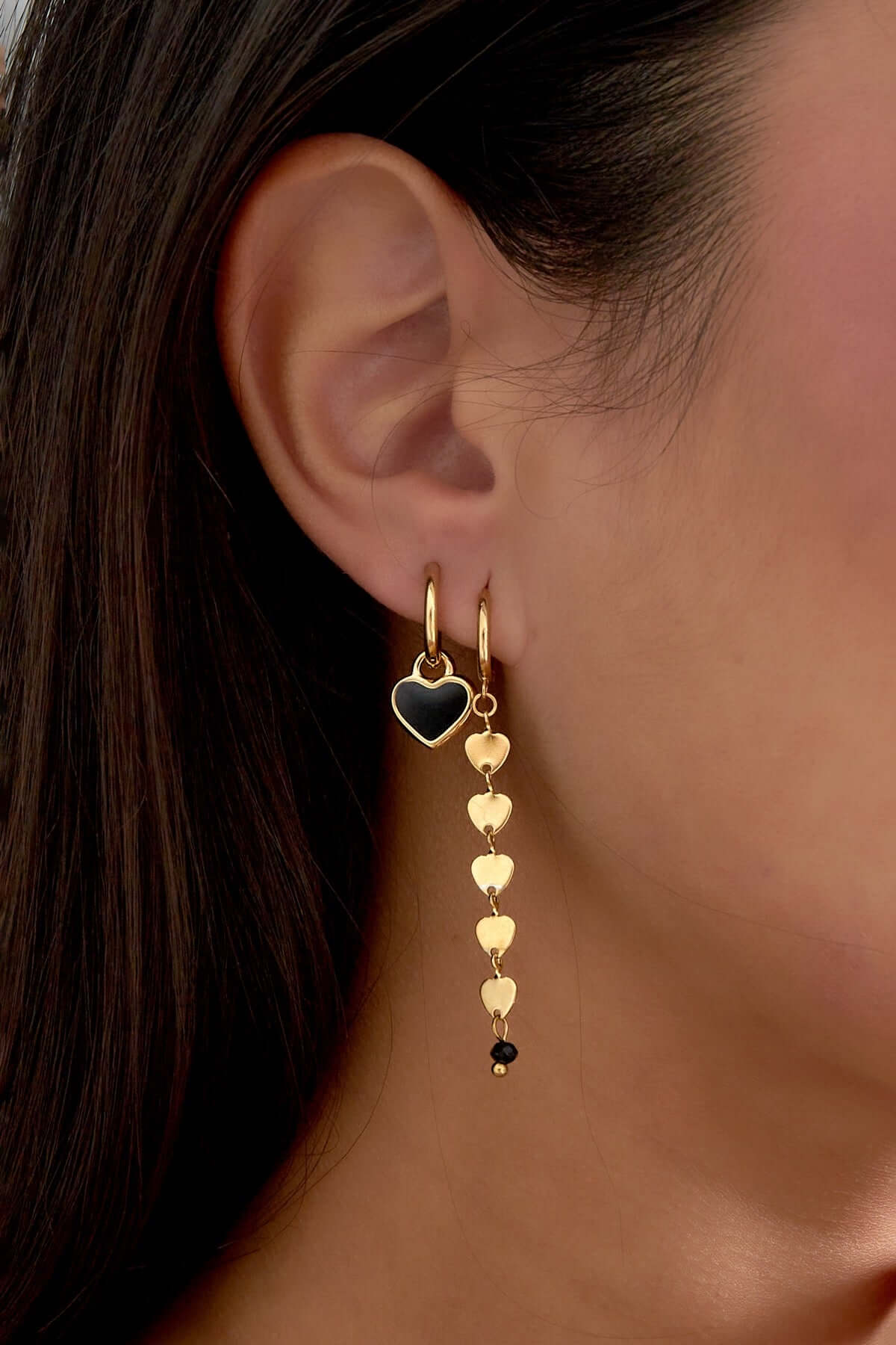 Oorbellen hartjes slinger en roze kraal model