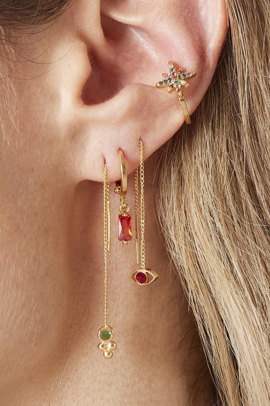 Oorbellen ketting met oog en steentje zilver LoveSieraden