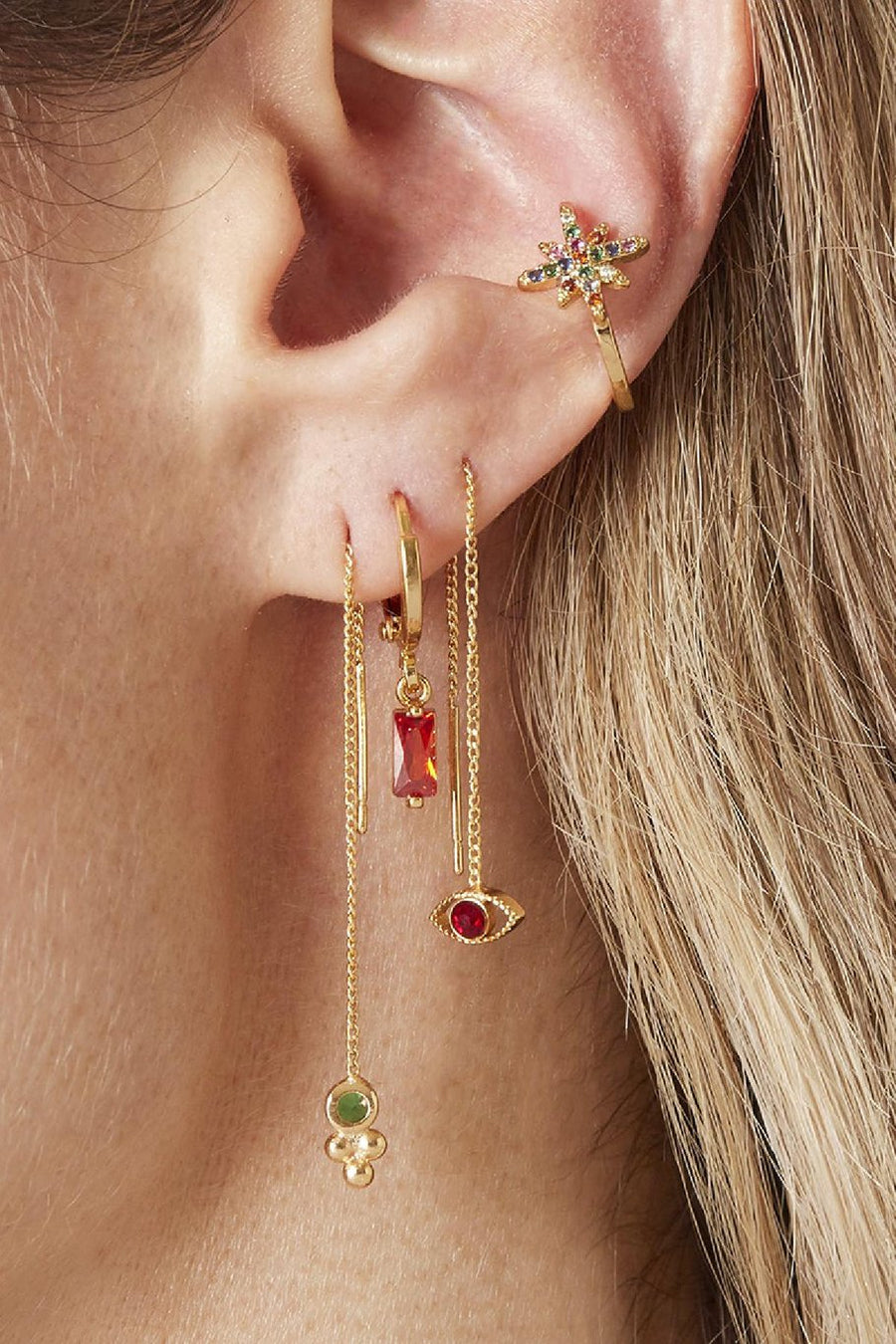 Oorbellen ketting met oog en steentje zilver LoveSieraden