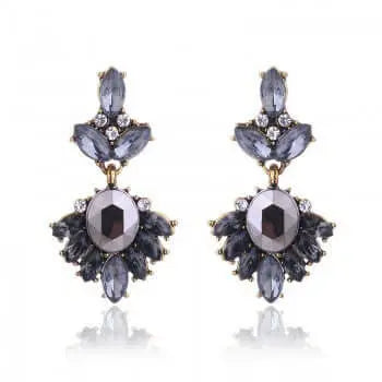 Oorbellen klassiek met gekleurde stenen grijs