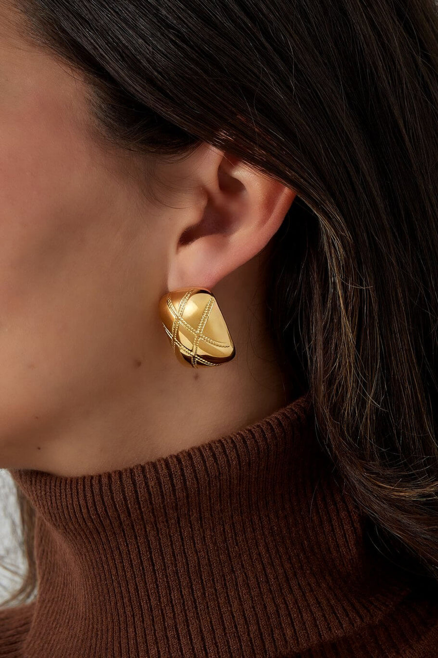 Oorbellen klassiek ruit goud stainless steel model