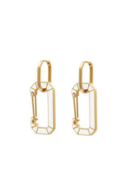 Oorbellen rechthoekige vorm met slotje en kleurrijke afwerking wit