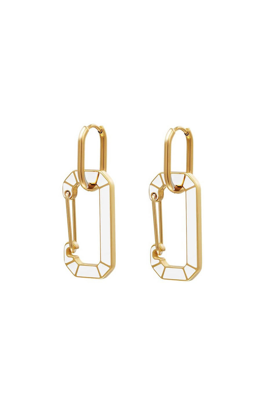 Oorbellen rechthoekige vorm met slotje en kleurrijke afwerking wit