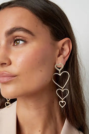 Oorbellen statement vier open harten zirkonia steentjes model