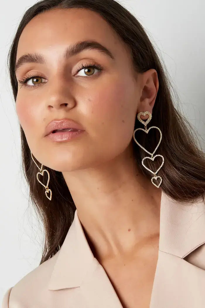 Oorbellen statement vier open harten zirkonia steentjes model1