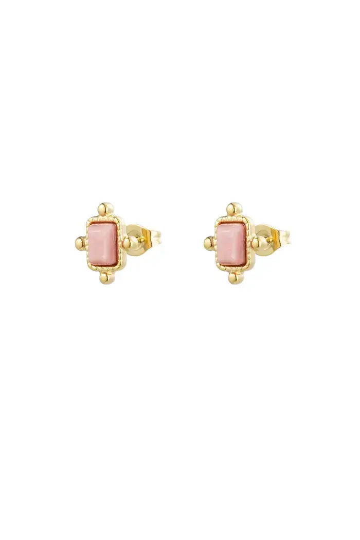 Oorbellen steentje vierkant vintage roze