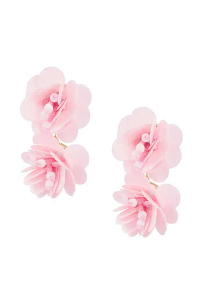 Oorbellen twee grote bloemen fleurig roze