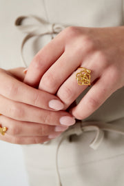 Ring bloem goud of zilver stainless steel model