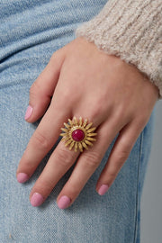 Ring dames bloem groene steen stainless steel model