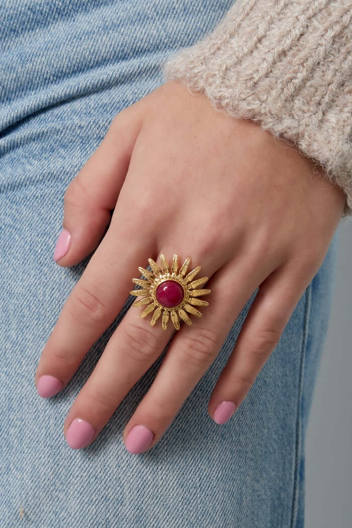 Ring dames bloem groene steen stainless steel model