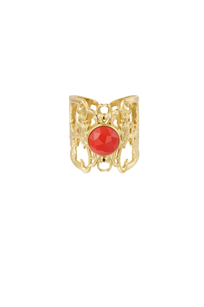 Ring klassiek met natuursteen rood