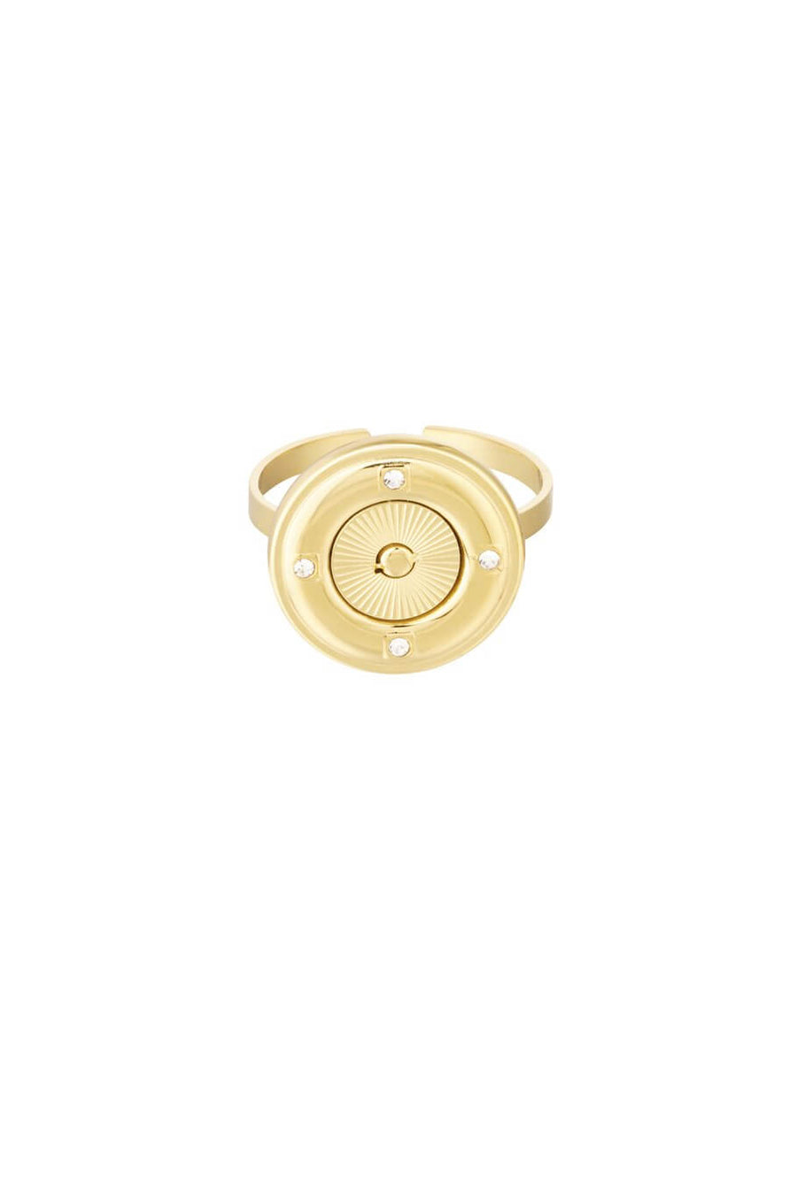 Ring rond met steentjes stainless steel goud
